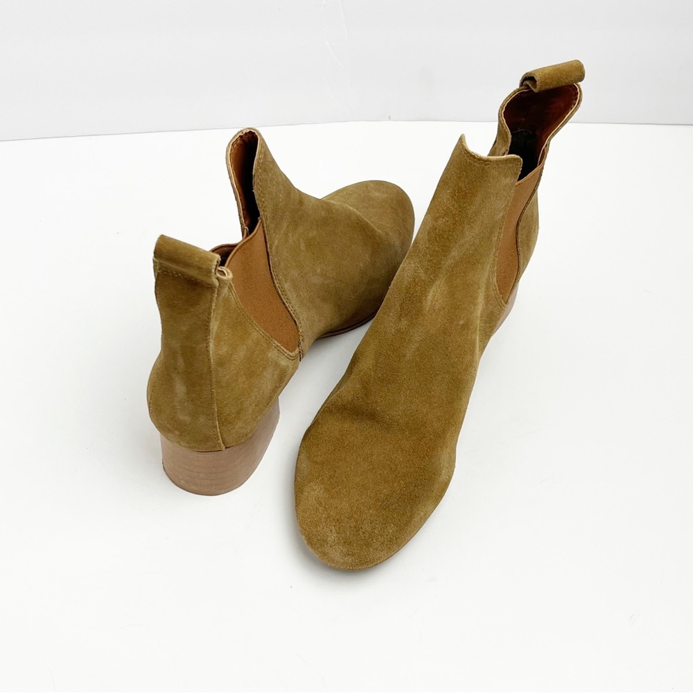 TOPSHOP Tan Leather Suede Slip On Ankle Booties, Size EU40